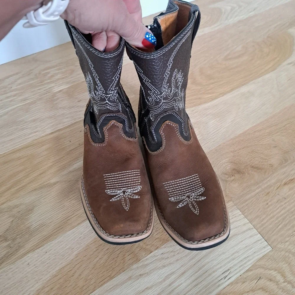Carreta Boots Kids Brown Leather Western Cowboy Boots Square Toe Made in Mexico